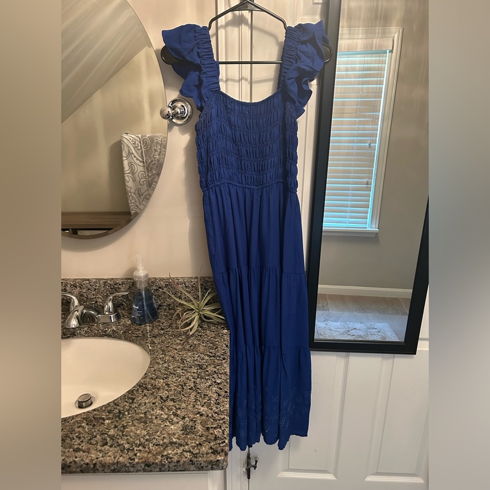 Eyelet Flutter Sleeve Midi Dress